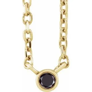 14K Yellow .02 CT Natural Black Diamond 16-18" Necklace
