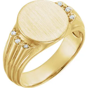 14K Yellow .07 CTW Diamond 14.5x13 mm Oval Signet Ring