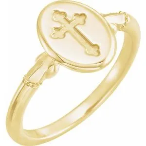14K Yellow 11.5x8.8 mm Oval Cross Signet Ring