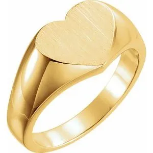 14K Yellow 11x10 mm Heart Signet Ring