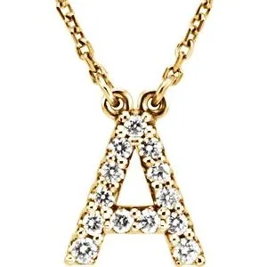 14K Yellow 1/8 CTW Natural Diamond Initial A 16" Necklace