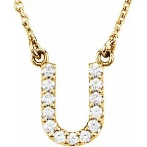 14K Yellow 1/8 CTW Natural Diamond Initial U 16" Necklace