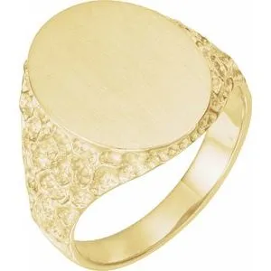 14K Yellow 19x15 mm Oval Signet Ring