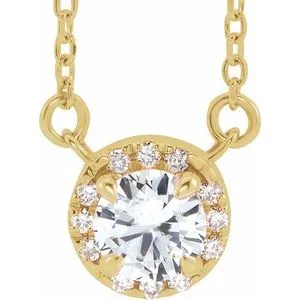 14K Yellow 4 mm Natural White Sapphire & .05 CTW Natural Diamond 18" Necklace