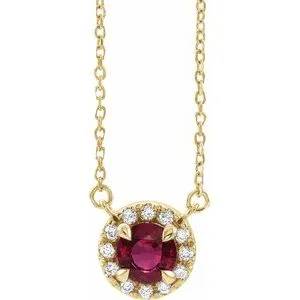 14K Yellow 4.5 mm Lab-Grown Ruby & .05 CTW Natural Diamond 16" Necklace