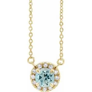 14K Yellow 4.5 mm Natural Aquamarine & .05 CTW Natural Diamond 16" Necklace