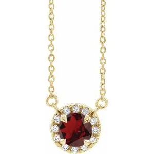 14K Yellow 5 mm Natural Mozambique Garnet & 1/10 CTW Natural Diamond 18" Necklace