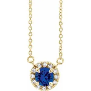 14K Yellow 5.5 mm Natural Blue Sapphire 1/10 CTW Natural Diamond 18" Necklace