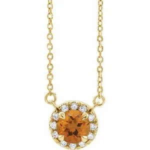 14K Yellow 5.5 mm Natural Citrine 1/10 CTW Natural Diamond 18" Necklace