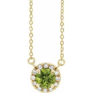 14K Yellow 5.5 mm Natural Peridot 1/10 CTW Natural Diamond 18" Necklace