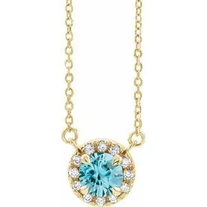 14K Yellow 6 mm Natural Blue Zircon & 1/6 CTW Natural Diamond 16" Necklace