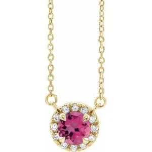 14K Yellow 6 mm Natural Pink Tourmaline & 1/6 CTW Natural Diamond 18" Necklace