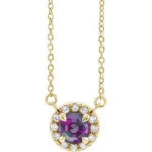14K Yellow 6.5 mm Lab-Grown Alexandrite & 1/6 CTW Natural Diamond 16" Necklace