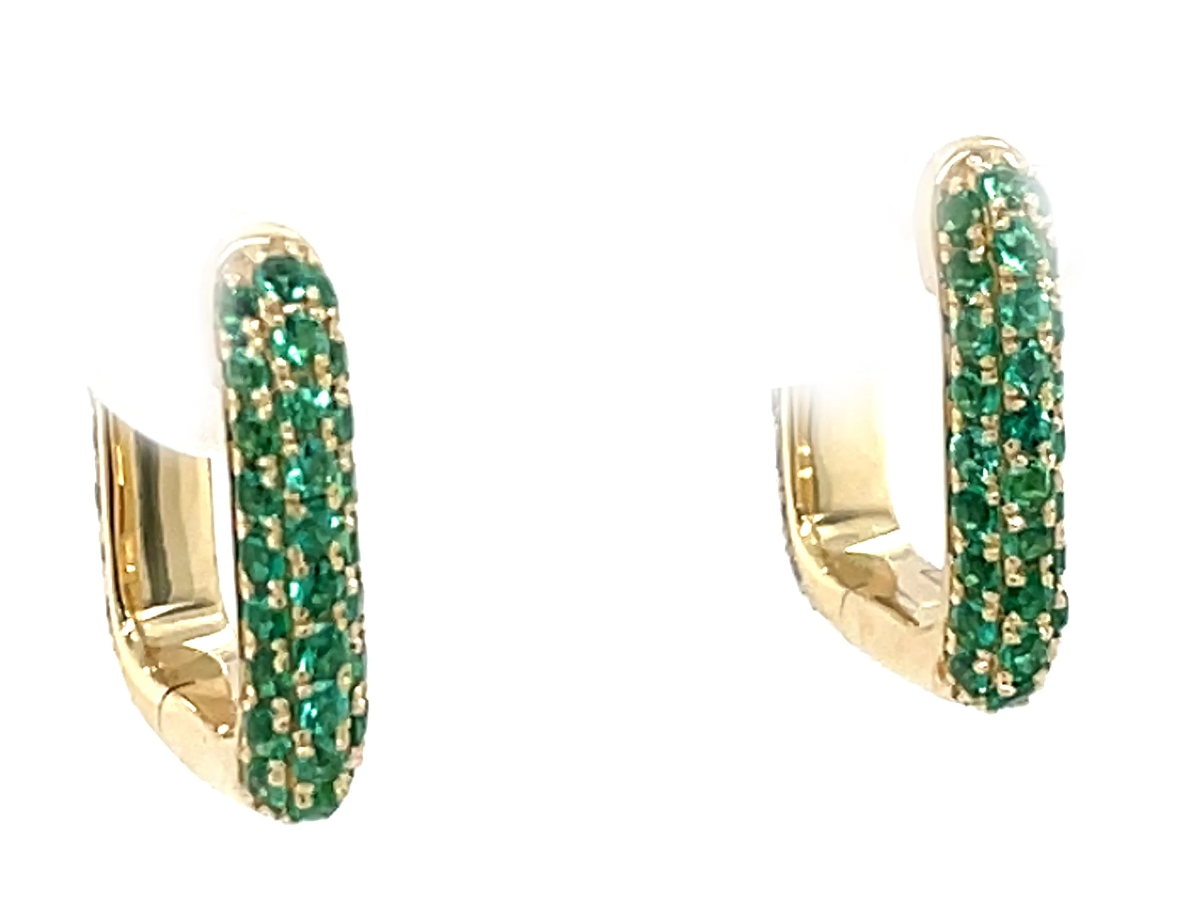 14K Yellow Emerald and Natural Diamond Reversible Hoop Earrings