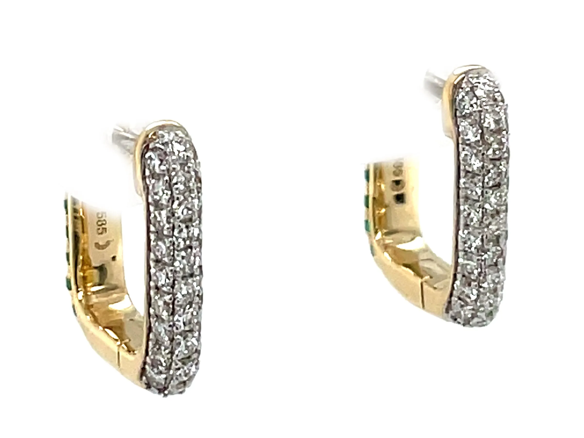 14K Yellow Emerald and Natural Diamond Reversible Hoop Earrings