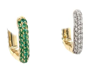 14K Yellow Emerald and Natural Diamond Reversible Hoop Earrings