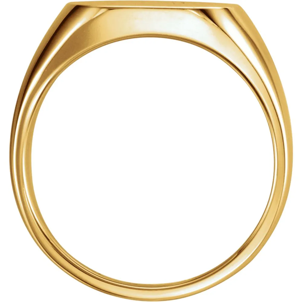 14k Yellow Gold 14mm Men's Solid Signet Ring , Size 11