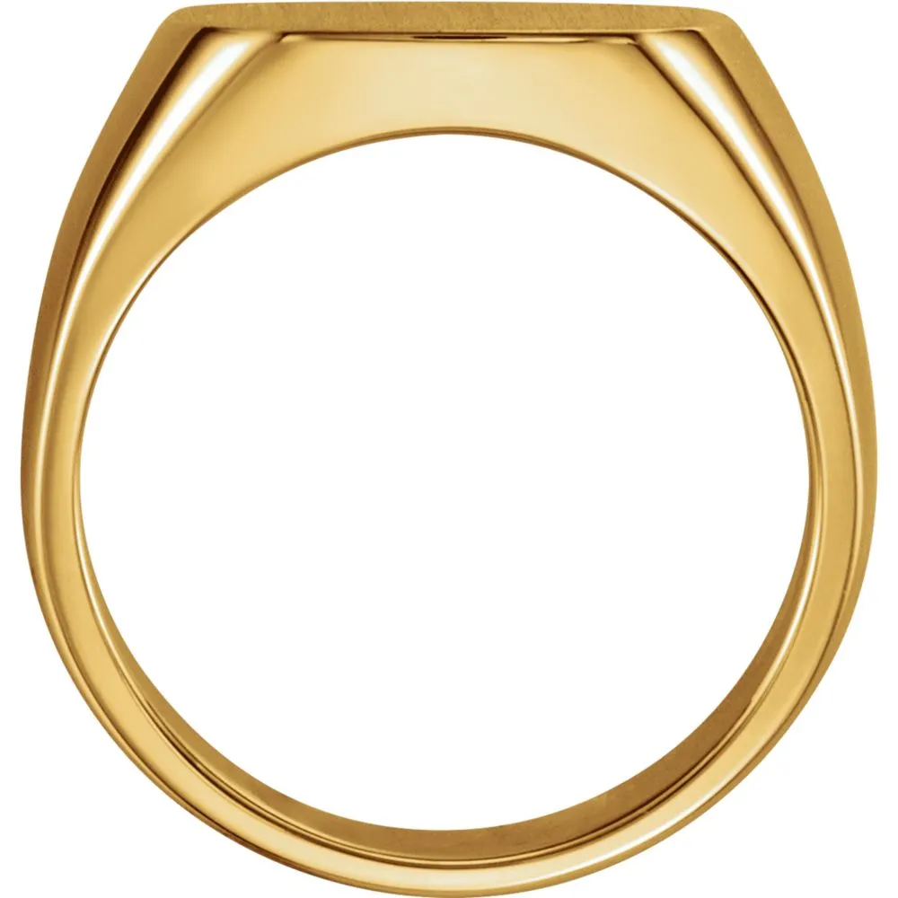 14k Yellow Gold 16mm Men's Signet Ring with Brush Top Finish, Size 11