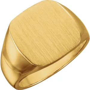 14k Yellow Gold 16mm Men's Signet Ring with Brush Top Finish, Size 11