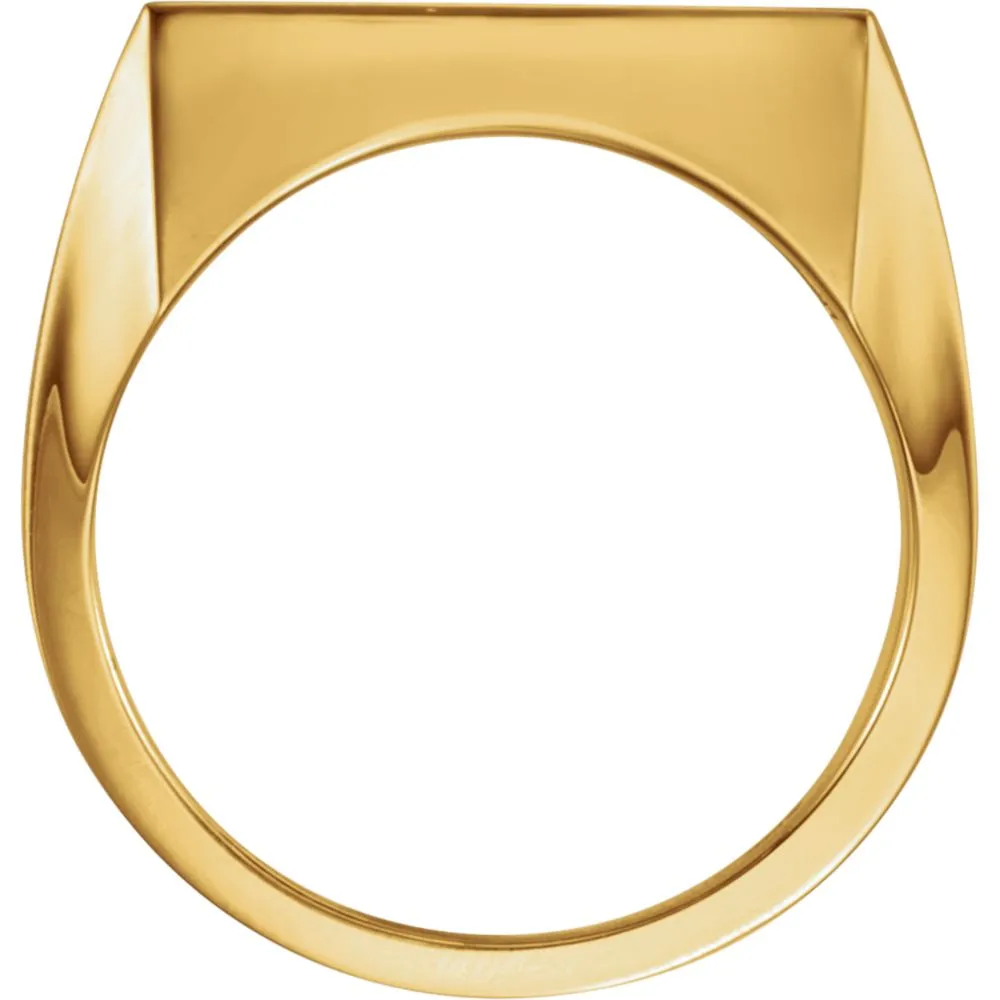 14k Yellow Gold 18mm Men's Signet Ring with Brush Finish, Size 10
