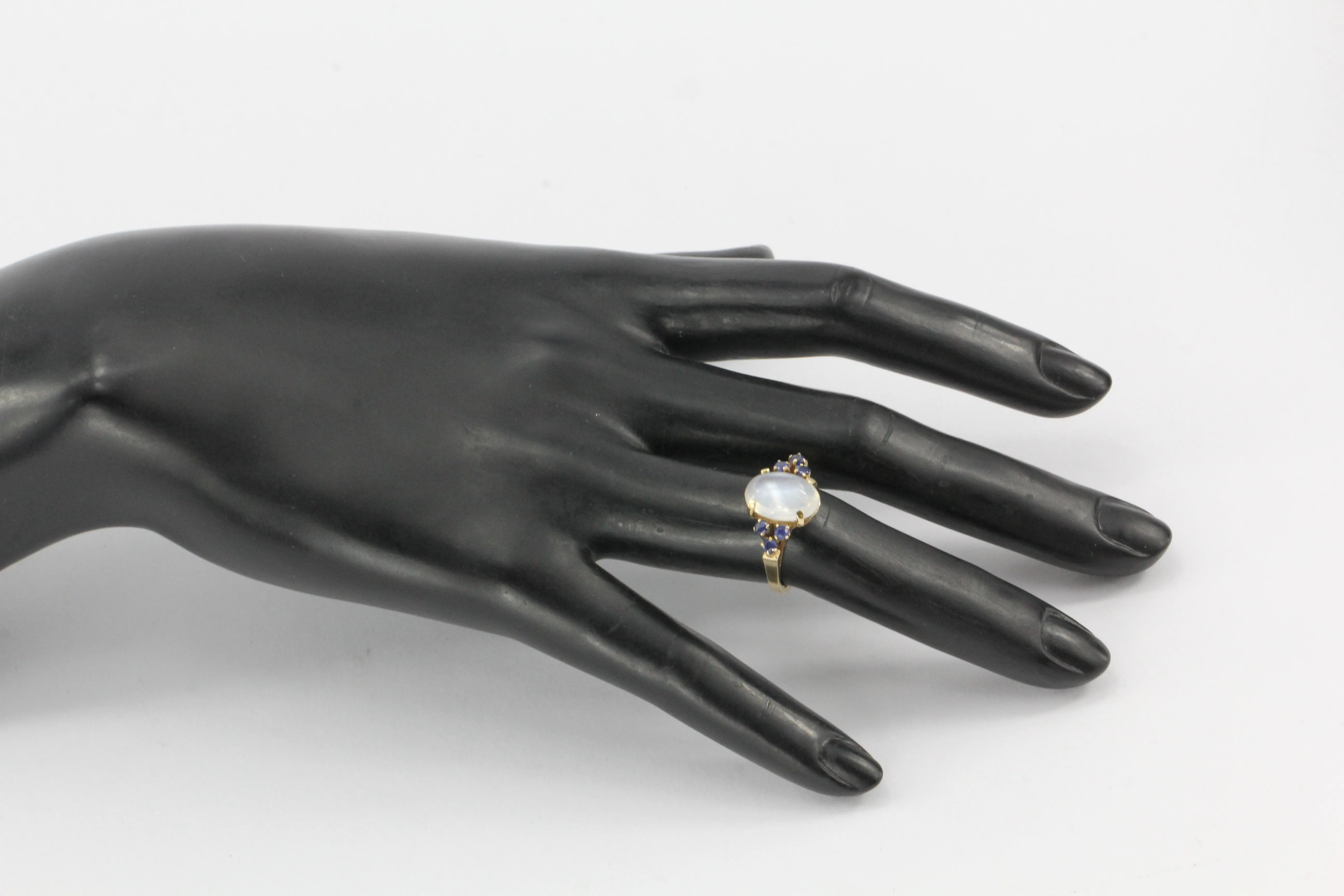 14K Yellow Gold 4 CT Moonstone and Blue Sapphire Ring