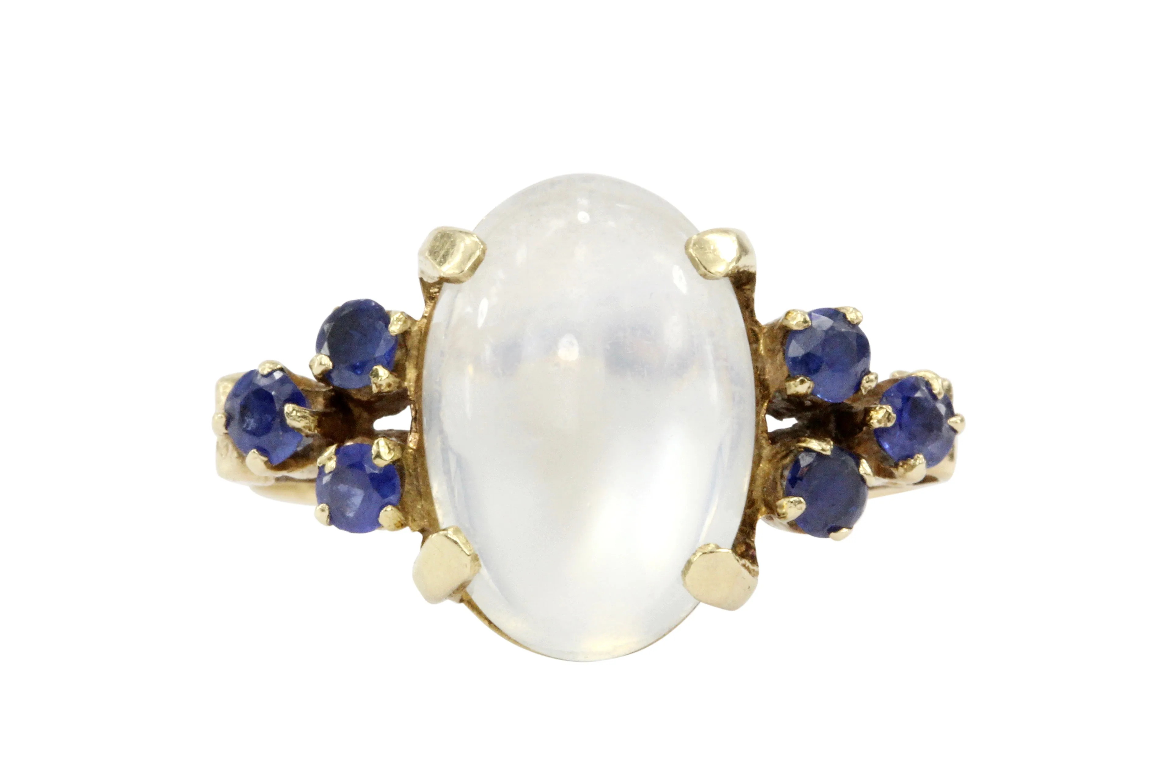 14K Yellow Gold 4 CT Moonstone and Blue Sapphire Ring