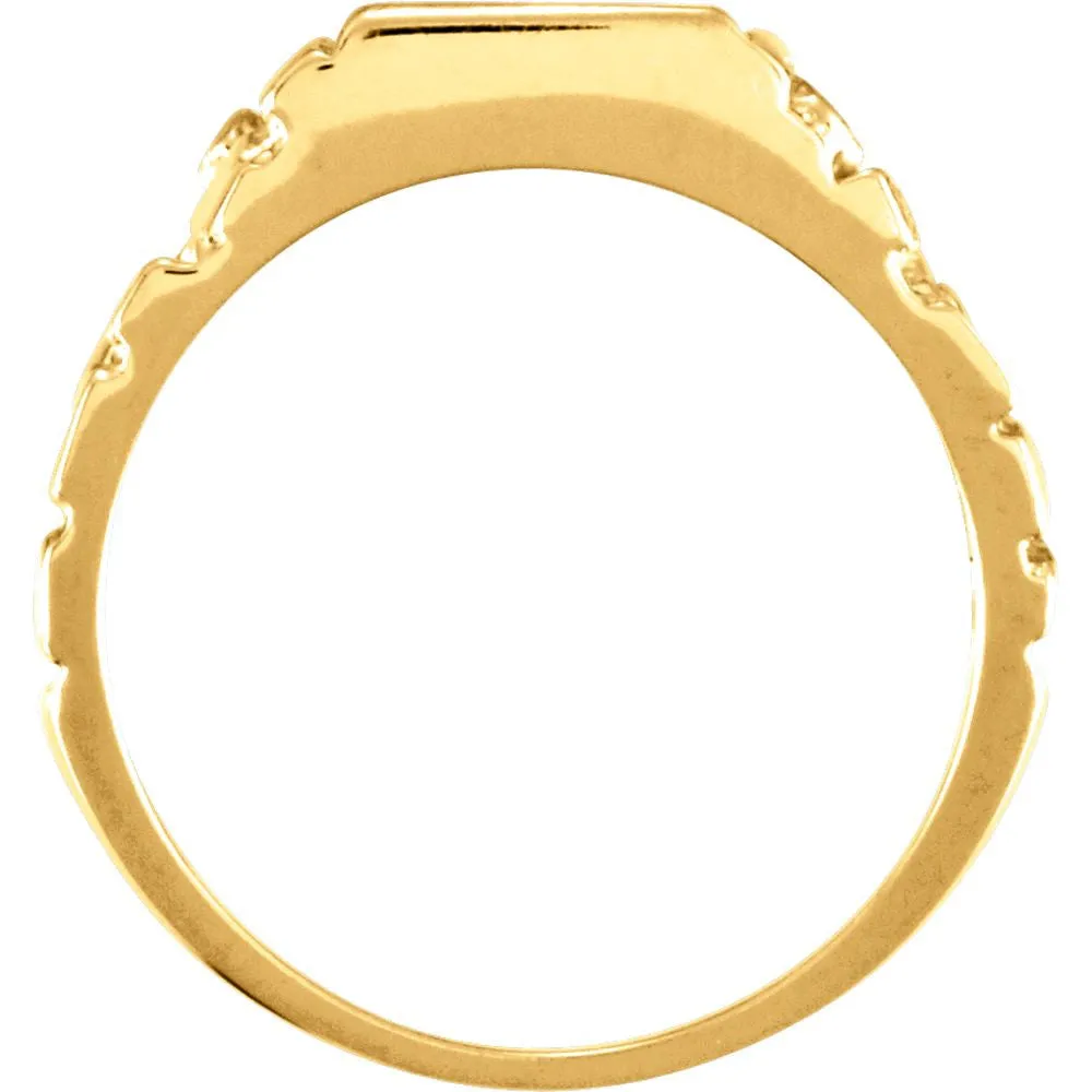 14k Yellow Gold 9mm Men's Nugget Signet Ring, Size 10