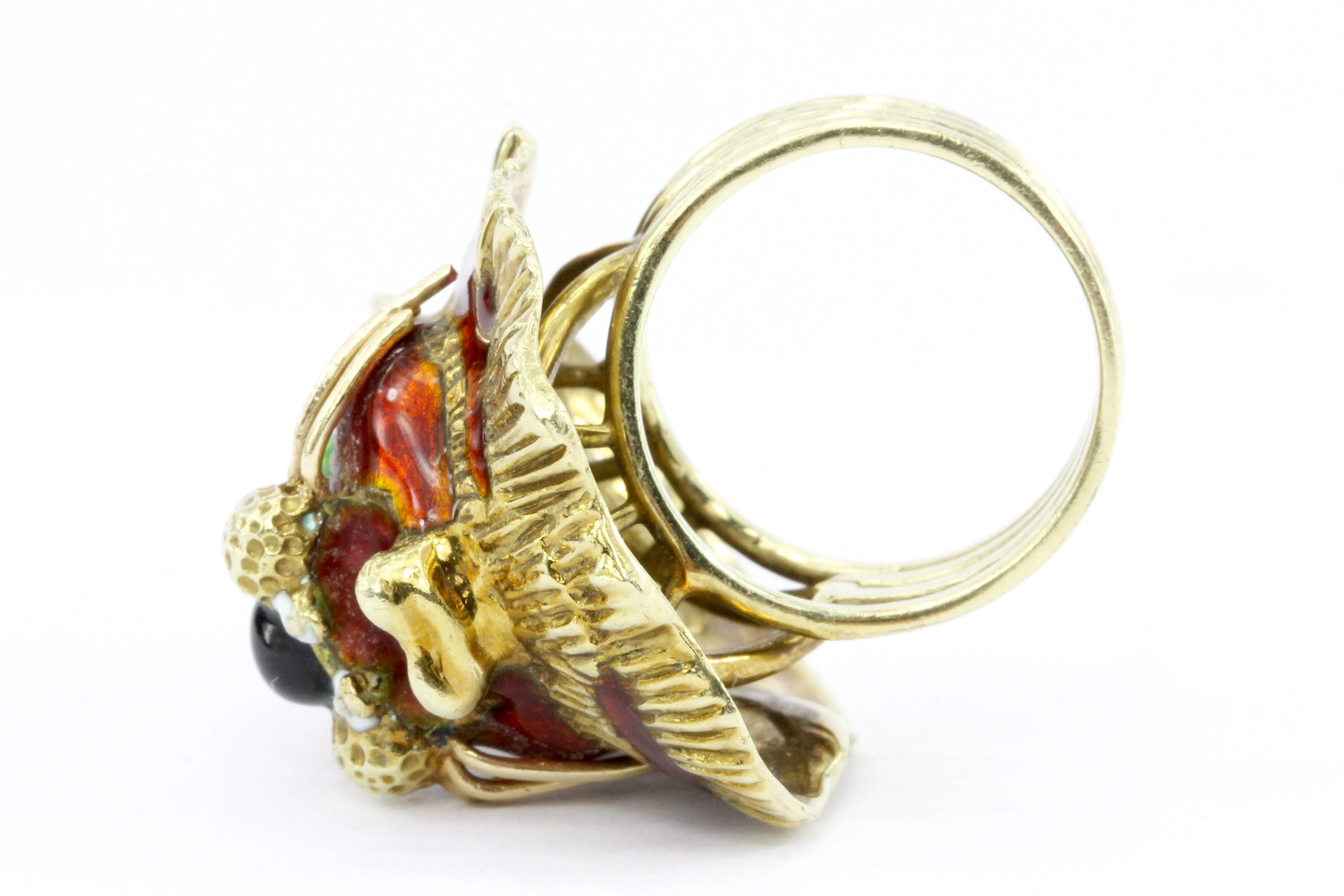 14K Yellow Gold and Enamel Martine Lion Ring