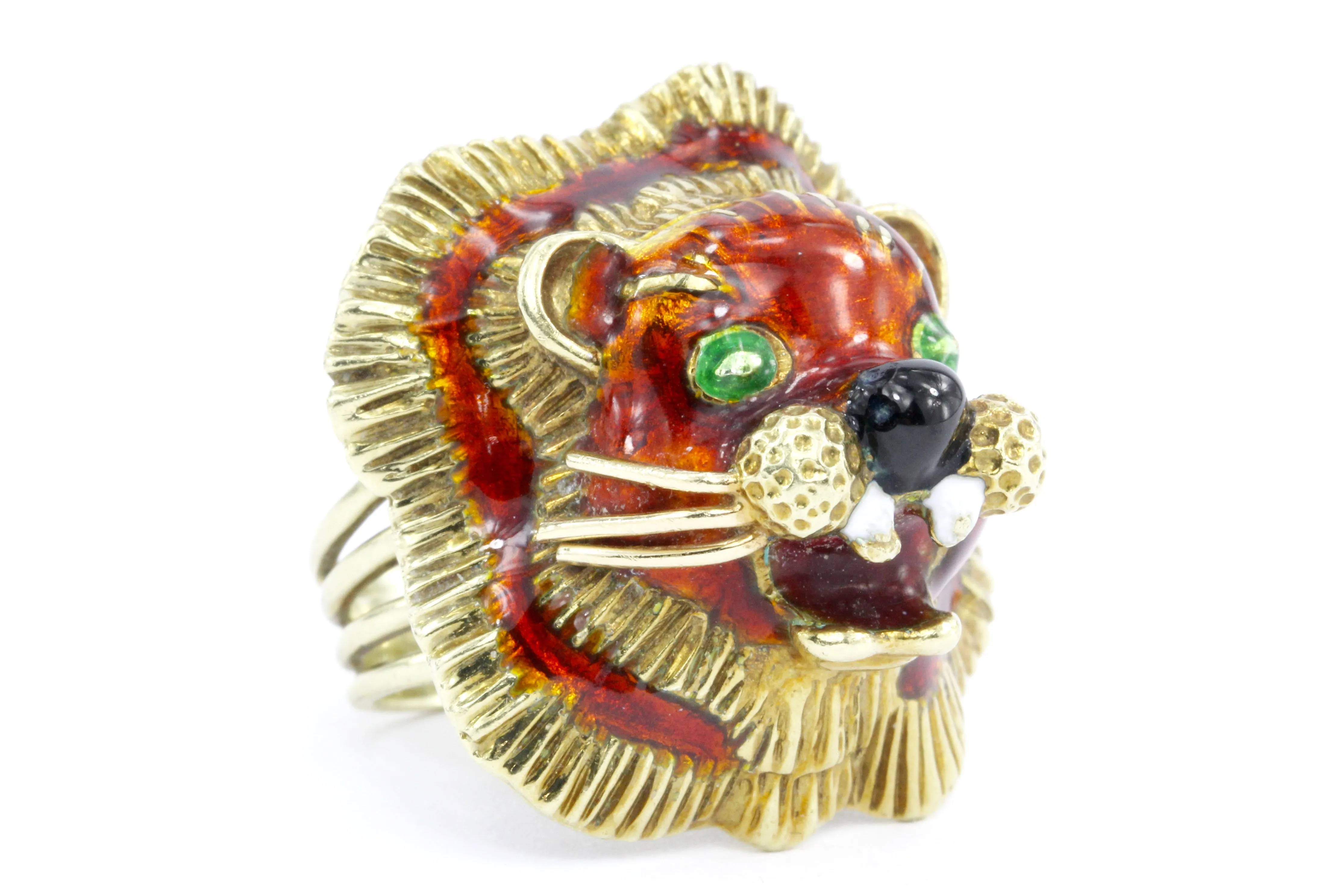 14K Yellow Gold and Enamel Martine Lion Ring