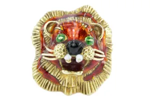 14K Yellow Gold and Enamel Martine Lion Ring