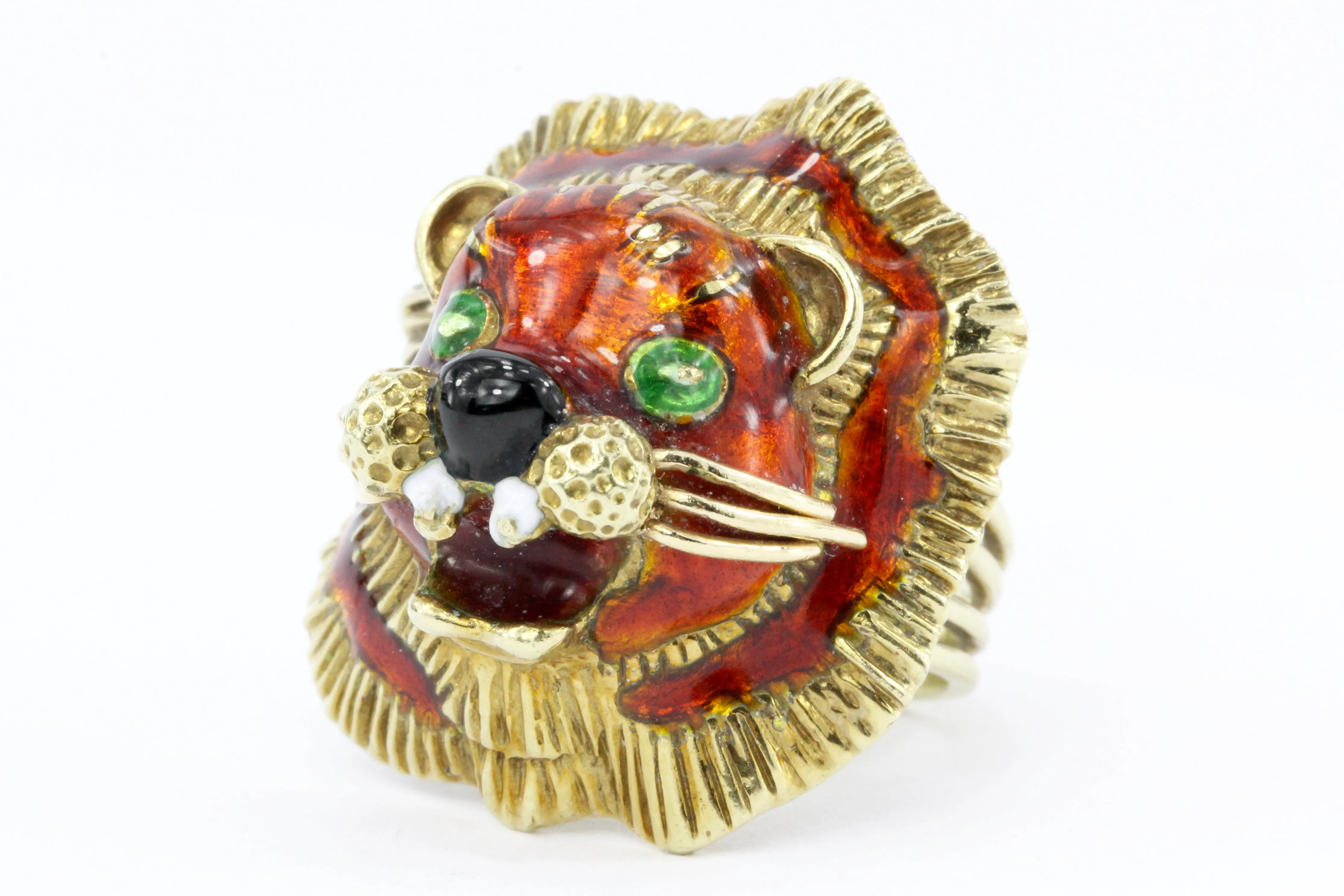 14K Yellow Gold and Enamel Martine Lion Ring