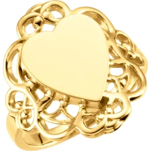 14k Yellow Gold Heart Signet Ring, Size 6