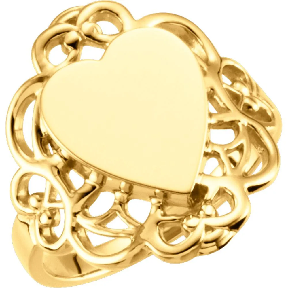 14k Yellow Gold Heart Signet Ring, Size 6