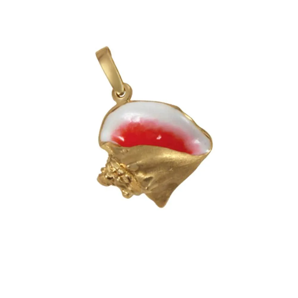 14k Yellow Gold Large Conch Pink Enamel Pendant