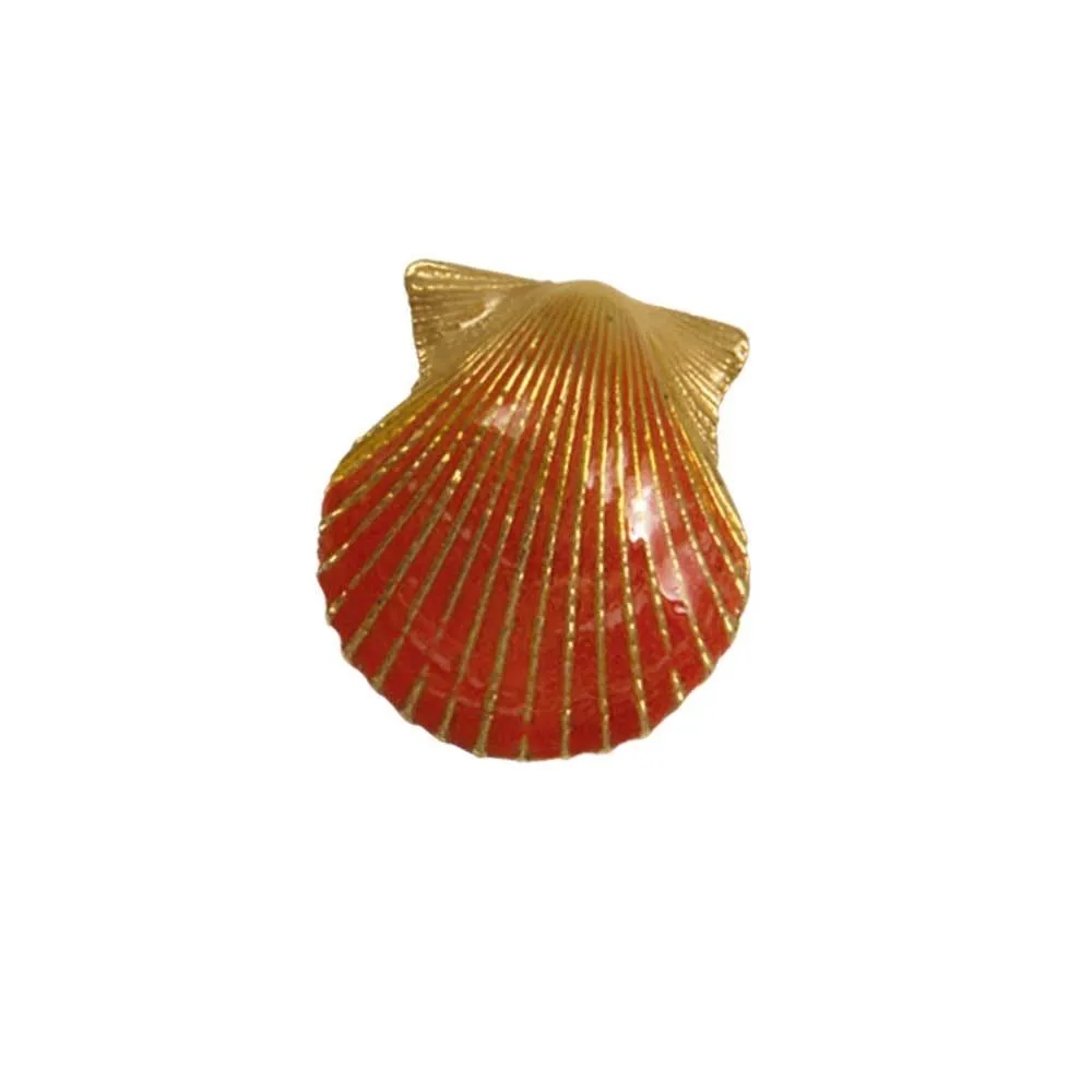14k Yellow Gold Medium Scallop Orange Enamel Pendant