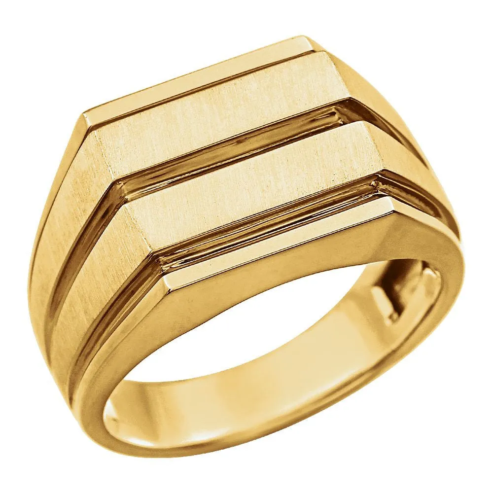 14k Yellow Gold Men's Grooved Signet Ring, Size 10
