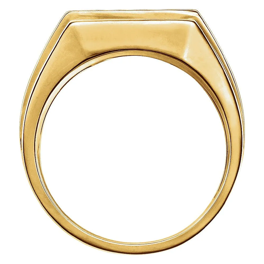 14k Yellow Gold Men's Grooved Signet Ring, Size 10