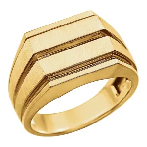 14k Yellow Gold Men's Grooved Signet Ring, Size 10