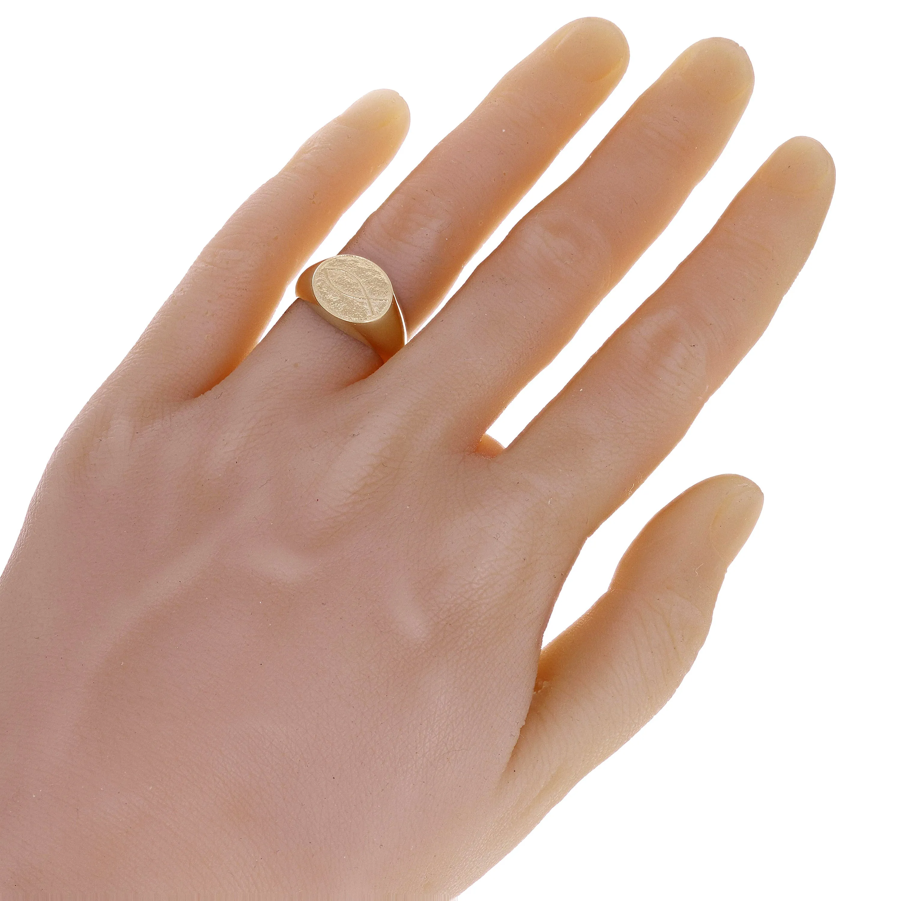 14k Yellow Gold Oval Signet Ichthus Ring Christian Fish Size 8 13.5 mm 6.4 grams