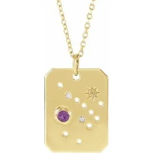 14K Yellow Natural Amethyst & .01 Natural Diamond Sagittarius Constellation 16-18" Necklace