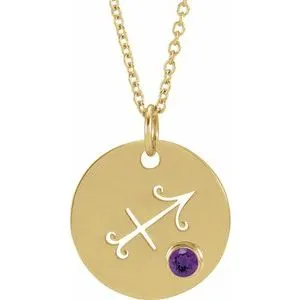 14K Yellow Natural Amethyst Sagittarius Zodiac 16-18" Necklace