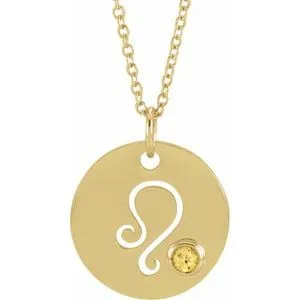 14K Yellow Natural Citrine Leo Zodiac 16-18" Necklace