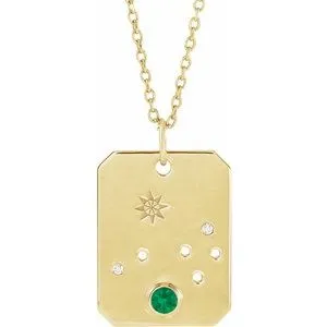 14K Yellow Natural Emerald & .01 Natural Diamond Aries Constellation 16-18" Necklace
