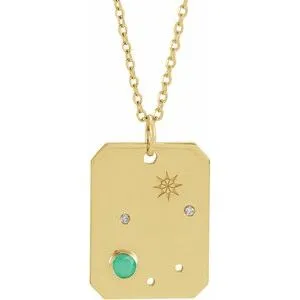 14K Yellow Natural Green Chrysoprase & .01 Natural Diamond Libra Constellation 16-18" Necklace