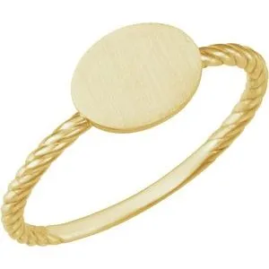 14K Yellow Oval Engravable Rope Ring