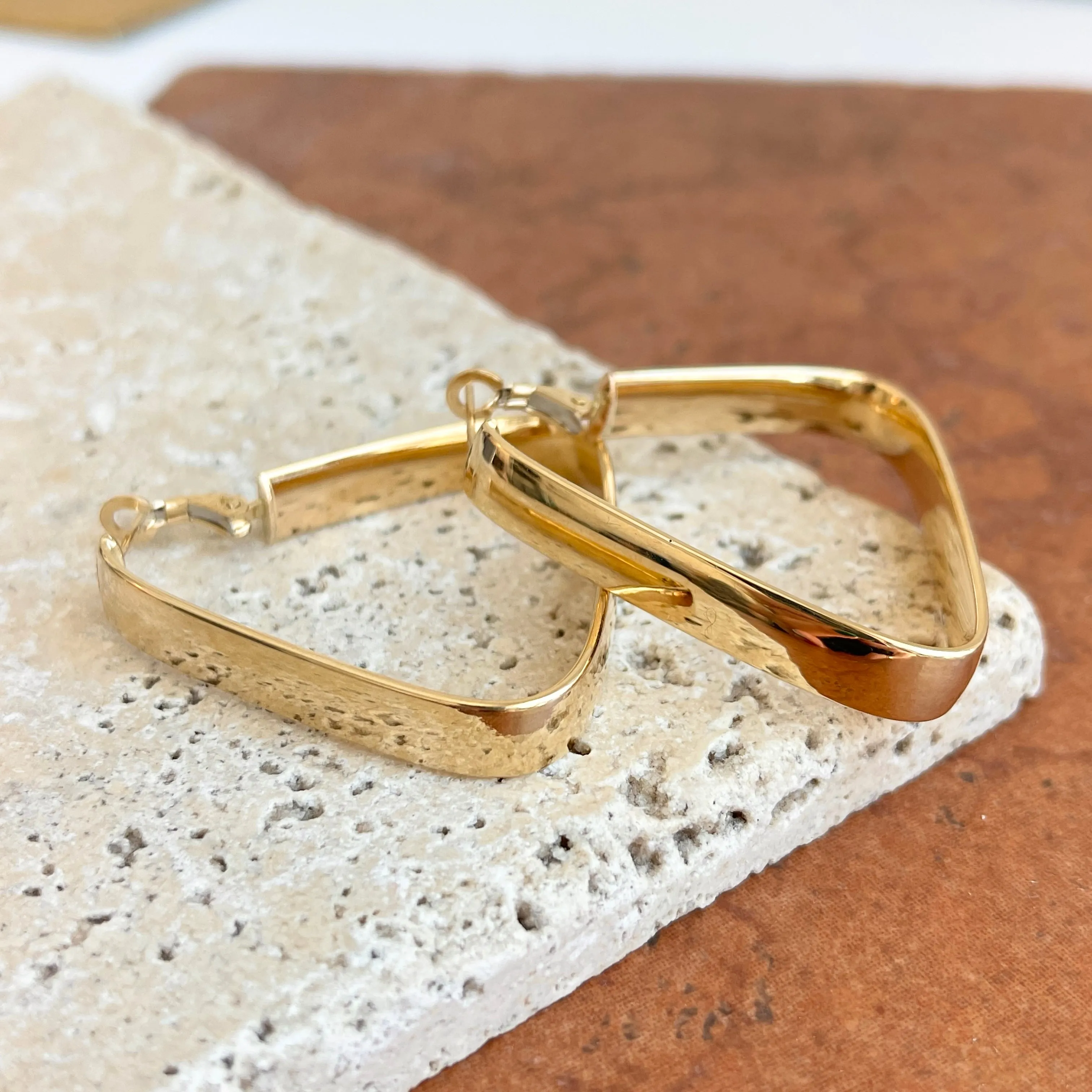 14KT Yellow Gold 7mm Wide Triangle Omega Hoop Earrings 40mm