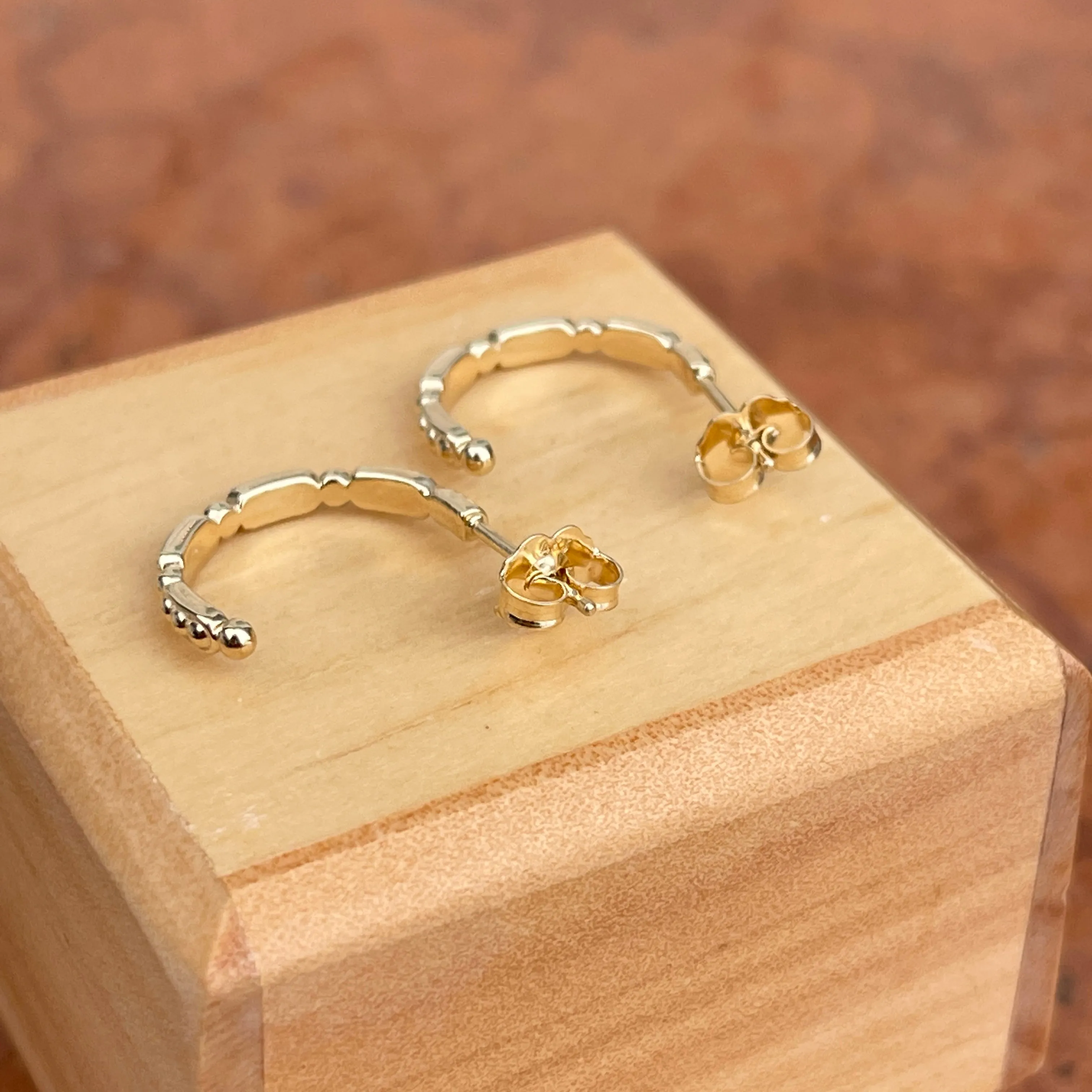 14KT Yellow Gold Beaded C-Shape Small Hoop Earrings