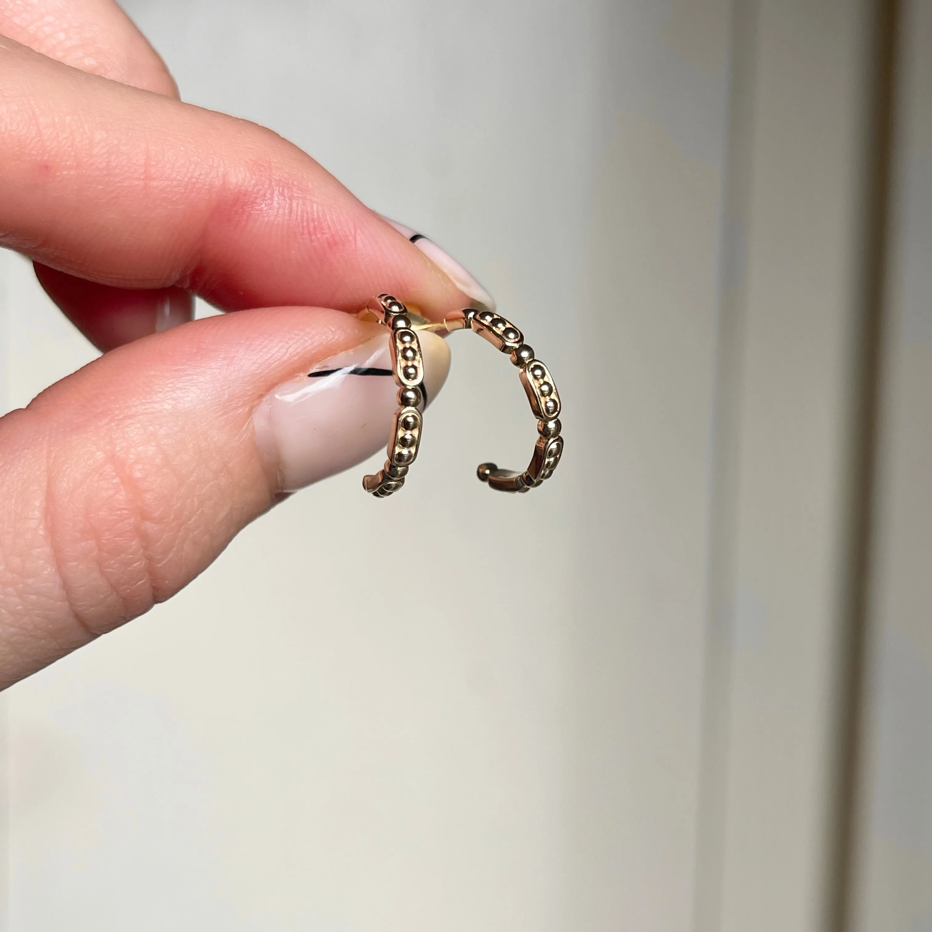 14KT Yellow Gold Beaded C-Shape Small Hoop Earrings