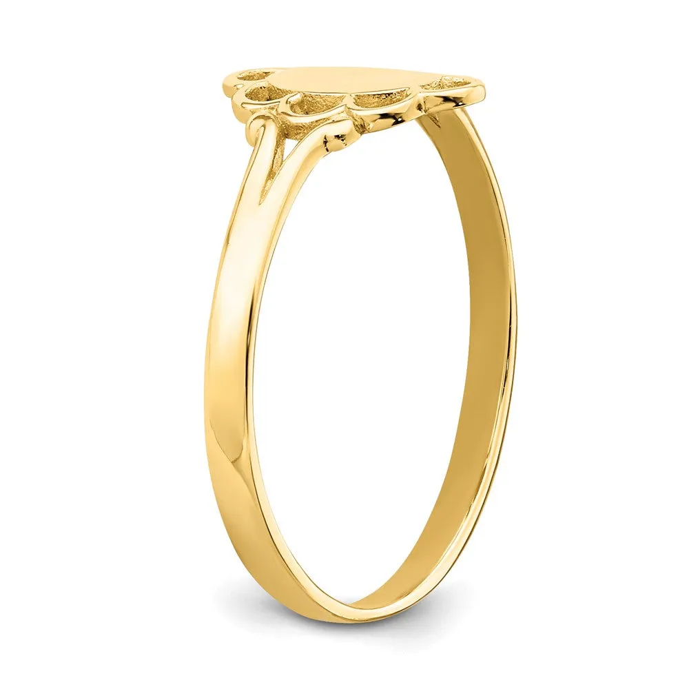 14KT Yellow Gold Childrens Filigree Signet Ring; Size 4.2
