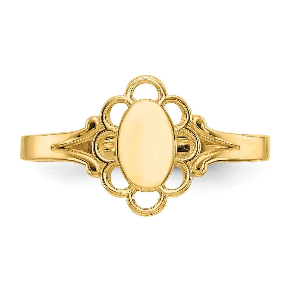 14KT Yellow Gold Childrens Filigree Signet Ring; Size 4.2
